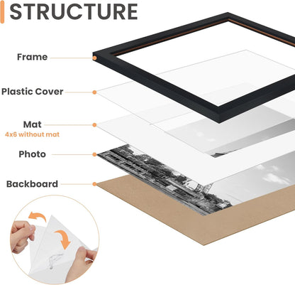 upsimples Picture Frames set of 19, Including 8x10, 5x7, 4x6 Black Frame