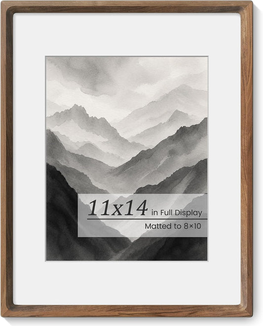 Picture Frames, Solid Walnut Wooden Frame,Round Corner Hand Craft Photo Frame, 11x14 Matted to 8x10, 11 by 14 Document Diploma Frame with HD Real Glass,Wall or Tabletop Display