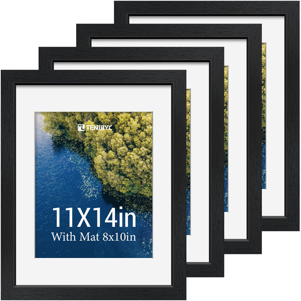 5x7 picture frame 4 Pack, 4x6 Mat, Black Wood, Glass, for Photo