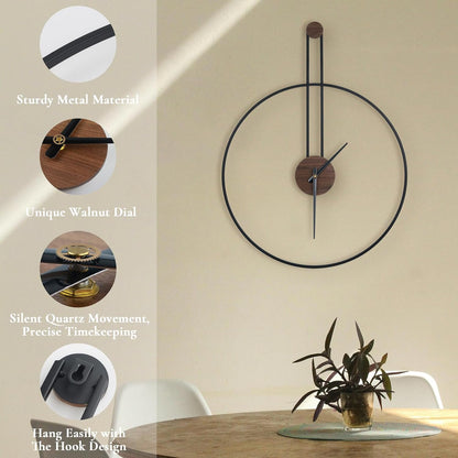 DRELIFAM Modern Wall Clock Large Wall Clocks with Walnut Dial Silent Non-Ticking for Living Room Home Decor Bedroom Kitchen Office
