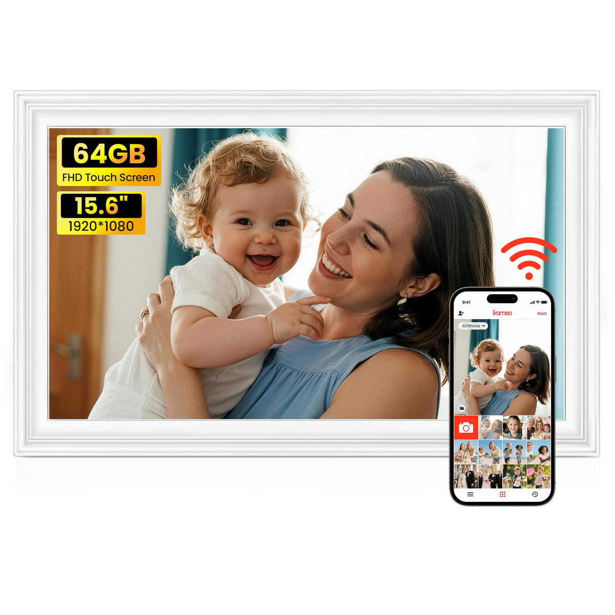 64GB 15.6" Frameo Digital Picture Frame WiFi, Large Electronic Photo Frames