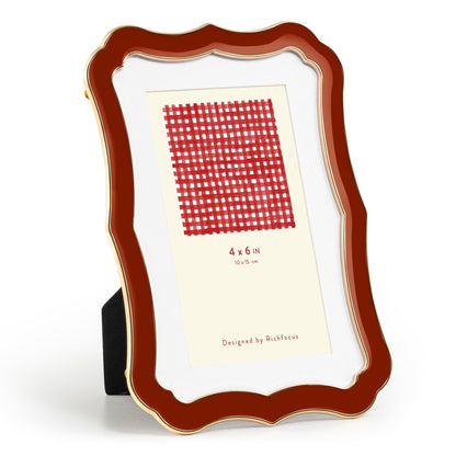 4x6 Enamel Picture Frame with HD-Tempered Glass, Display 3x5 Photo with Mat, Ornate Photo Frame with Gold Metal Edge & Velvet Back for Tabletop & Wall Mount Vertically or Horizontally Display, White
