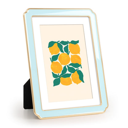 4x6 Enamel Picture Frame with HD-Tempered Glass, Display 3x5 Photo with Mat, Ornate Photo Frame with Gold Metal Edge & Velvet Back for Tabletop & Wall Mount Vertically or Horizontally Display, White