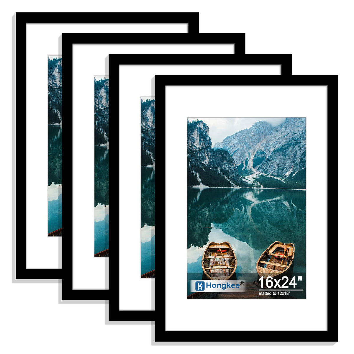 Hongkee 5x7 Picture Frame Set of 4, Real Glass and Wooden Frame, 4x6 Mat