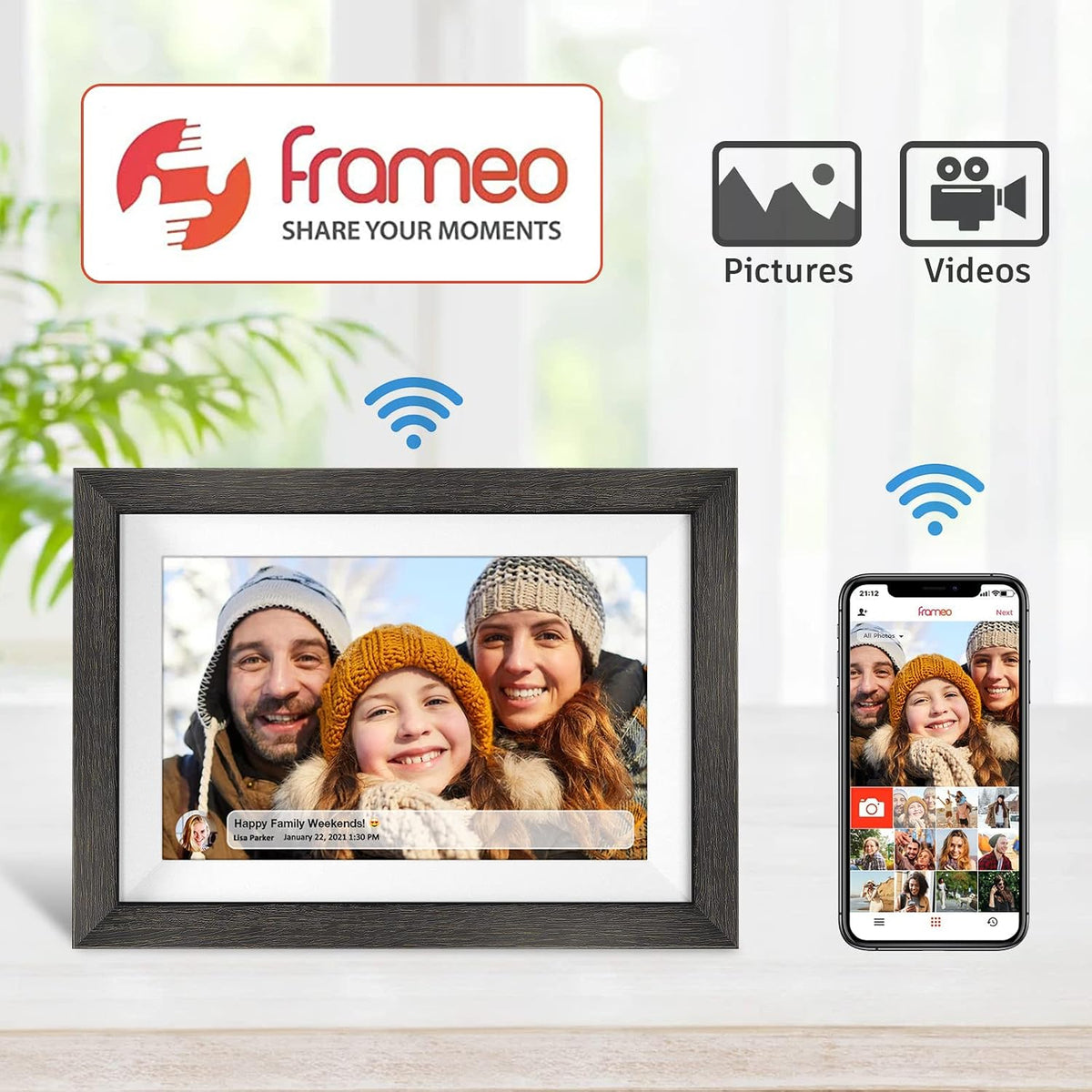 Frameo 10.1 inch Digital Picture Frame WiFi Smart Digital Photo Frame Wood