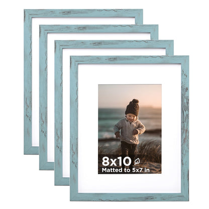 KINLINK 5x7 Picture Frame White Set of 4, Wooden Photo Frames Matted 4x6 with Plexiglass for 4x6 with Mat or 5x7 without Mat for Table and Wall Display