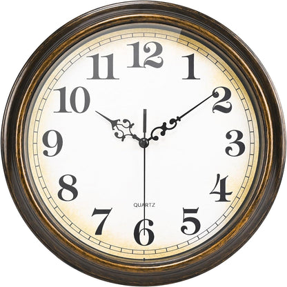 Yoiolclc Wall Clock Battery Operated Silent Non-Ticking Vintage Wall Clocks for Kitchen, School, Living Room (12Inch, Bronze)