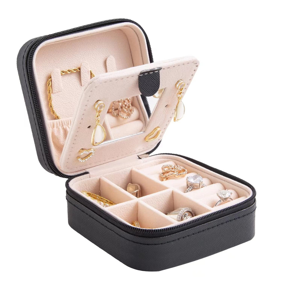 KElofoN Travel jewelry case Travel jewelry box Travel Jewelry Organizer Small box Gift for Girls Women with Mirror(Green)