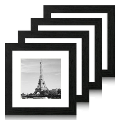 iRahmen 5x7 Picture Frame Set of 4, High Definition Real Glass Rustic Brown Frame, 5 x 7 Wood Photo Frames for Tabletop Display and Wall Mounting