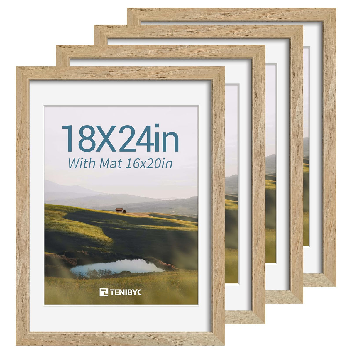5x7 picture frame 4 Pack, 4x6 Mat, Black Wood, Glass, for Photo