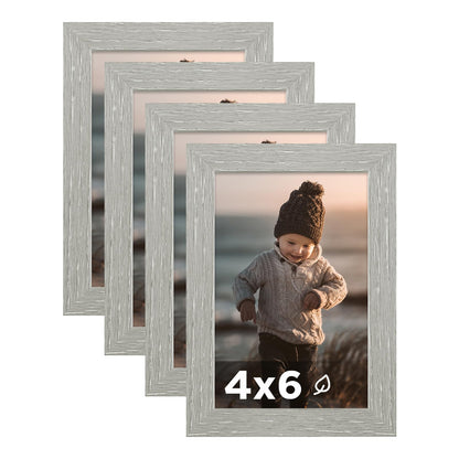 KINLINK 5x7 Picture Frame White Set of 4, Wooden Photo Frames Matted 4x6 with Plexiglass for 4x6 with Mat or 5x7 without Mat for Table and Wall Display