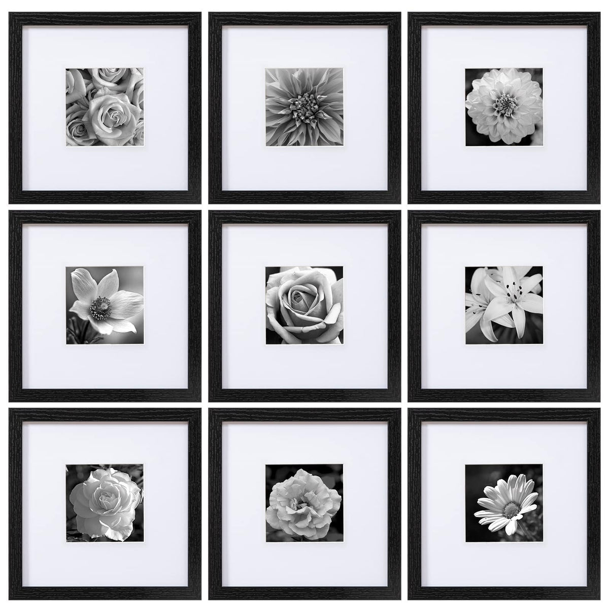 eletecpro Picture Frames Set of 9, 12x12 in, Acrylic Cover, Black