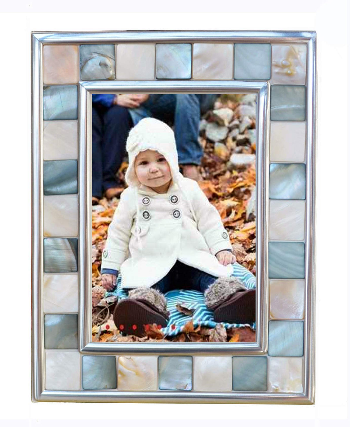 Mother of Pearl Picture Frame 5x7, Grey+White, 1pc