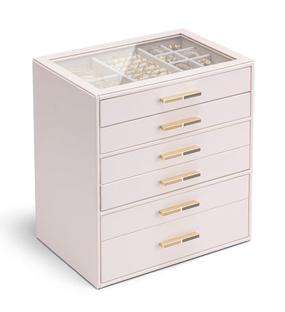 VLANDO Jewelry Box Organizer, 3-Layer Storage Drawers, Glass Window, Modern