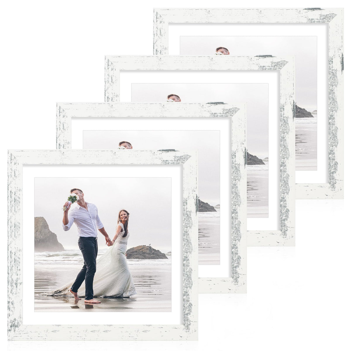 iRahmen 5x7 Picture Frame Set of 4, High Definition Real Glass Rustic Brown Frame, 5 x 7 Wood Photo Frames for Tabletop Display and Wall Mounting
