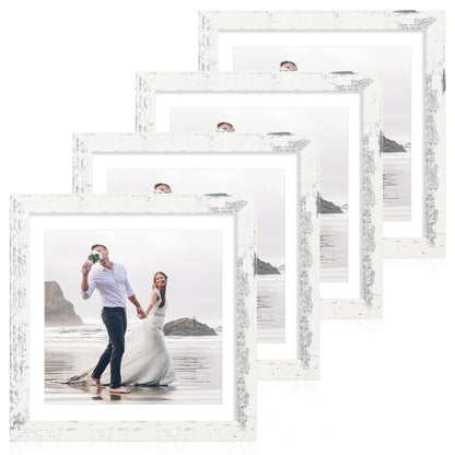 iRahmen 5x7 Picture Frame Set of 4, High Definition Real Glass Rustic Brown Frame, 5 x 7 Wood Photo Frames for Tabletop Display and Wall Mounting