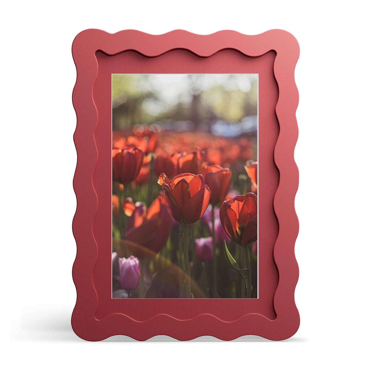 4x6 Picture Frame with Mat for 3.5x5, Wavy Edge Wooden Real Glass Photo Frame for Tabletop and Wall Hanging, Green, 1 Pack