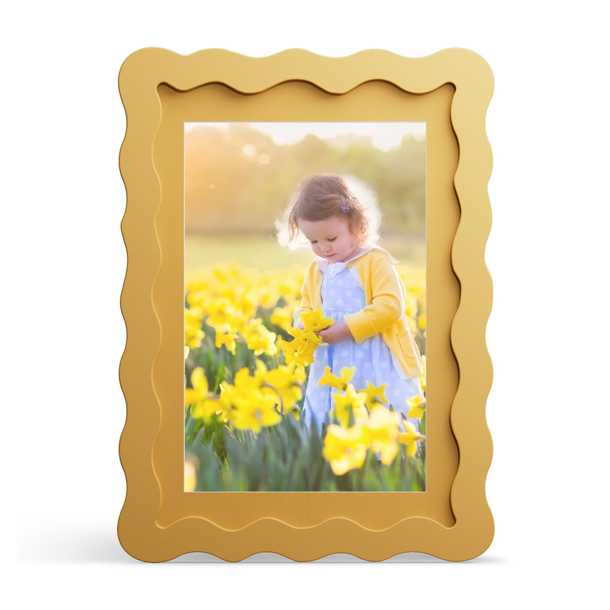 4x6 Picture Frame with Mat for 3.5x5, Wavy Edge Wooden Real Glass Photo Frame for Tabletop and Wall Hanging, Green, 1 Pack
