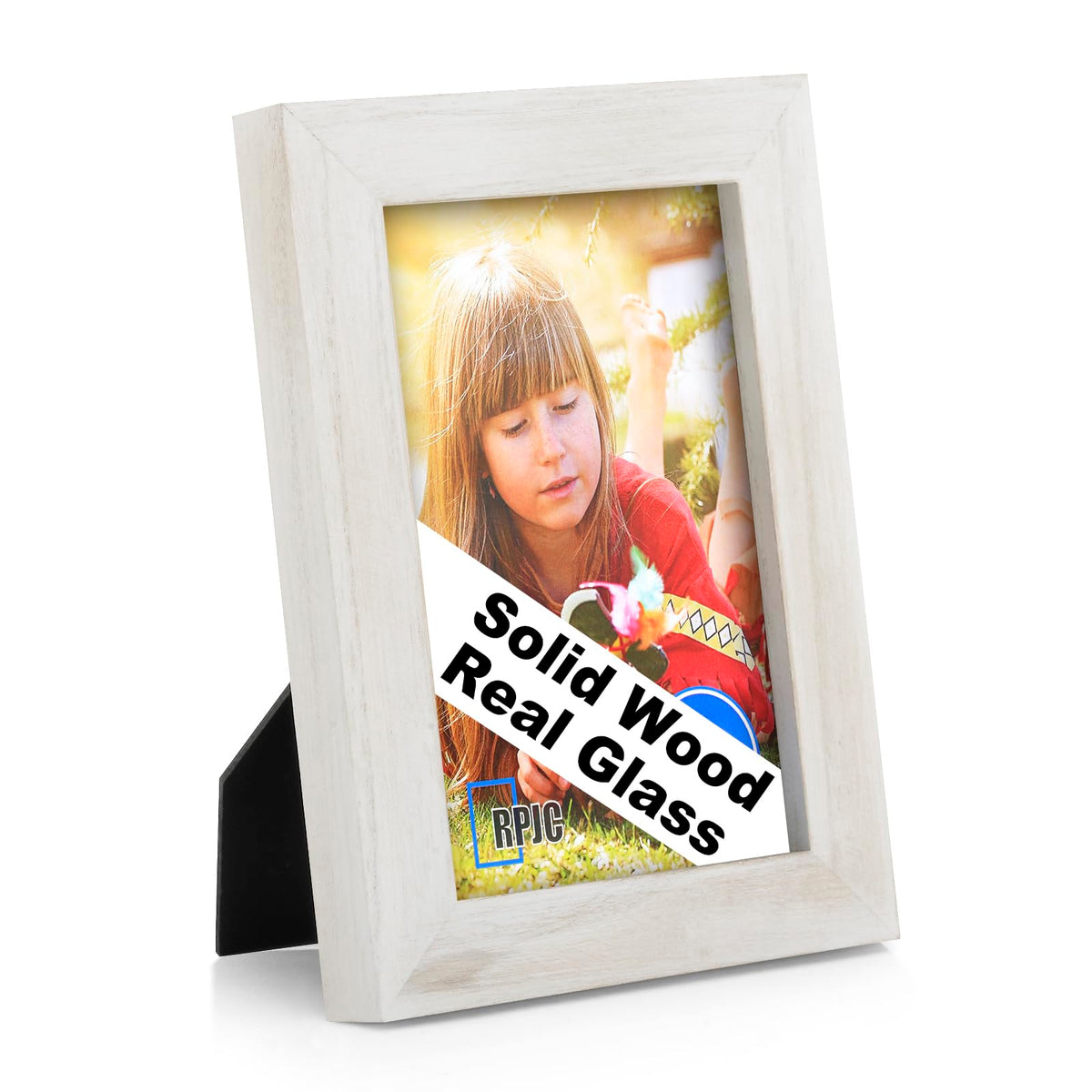 RPJC 5x7 Solid Wood Picture Frame with Real Glass Cover Black