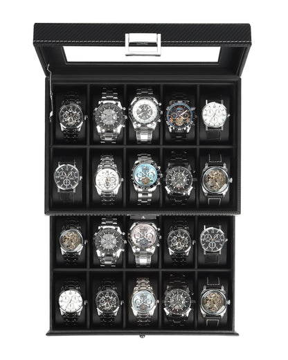 Kukikan Mens Jewelry Box Organizer, 6 Watch Slots & 3 Sunglasses -Black