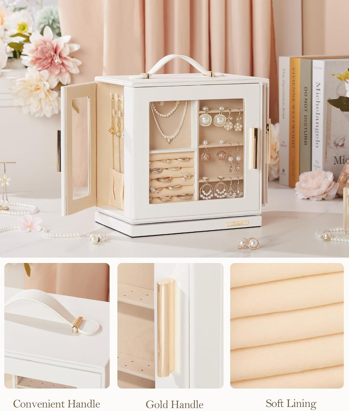 Homde Rotating Jewelry Box for Women: 7-Drawer Organizer with Clear Window
