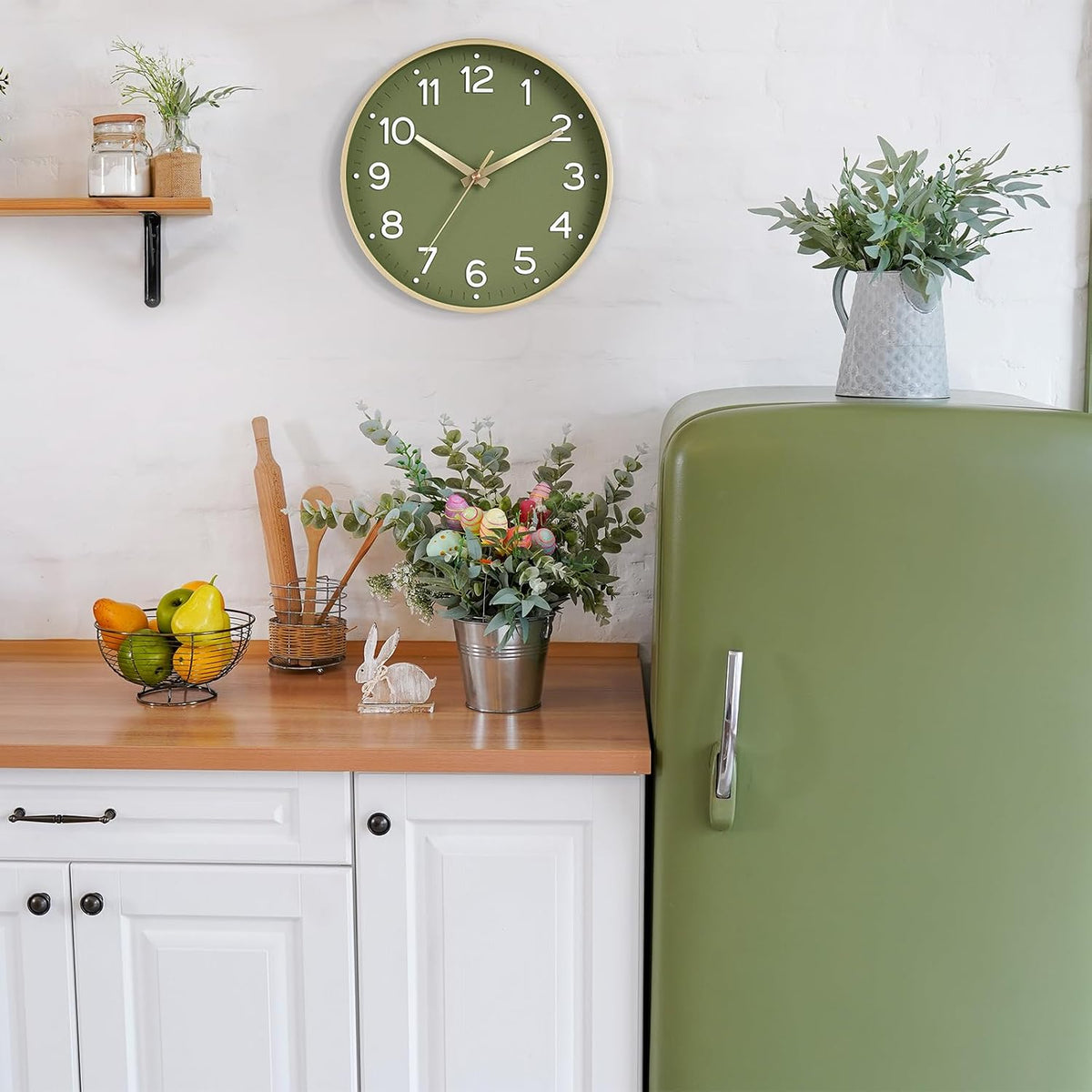Roymnie 14 Inch Wall Clock Battery Operated Silent Non Ticking Green Analog