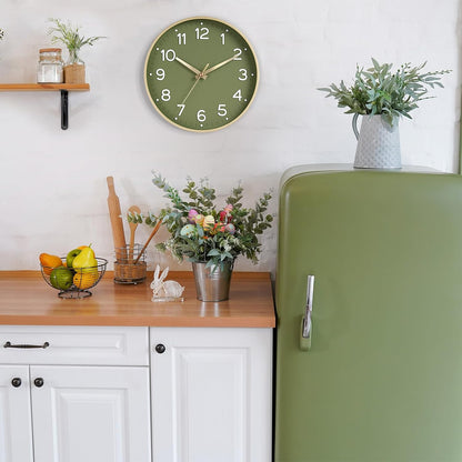 Roymnie 14 Inch Wall Clock Battery Operated Silent Non Ticking Green Analog