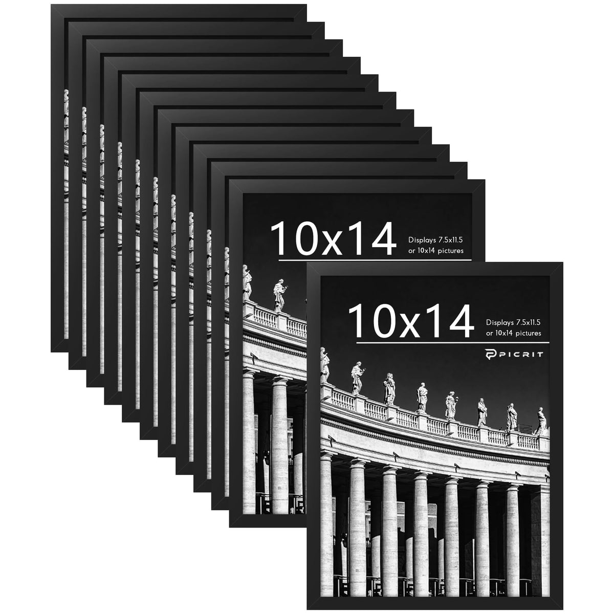 Picrit 8x10 Picture Frame Set of 12, Modern Gallery Wall Frames, Black