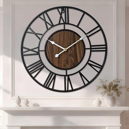 Large Metal Wall Clock, 20 Inch Retro Decorative Silent, Non Ticking, Battery Operated Modern Big Wood Wall Clock for Living Room, Farmhouse, Bedroom, Fireplace, Kitchen, Office, Home Decor