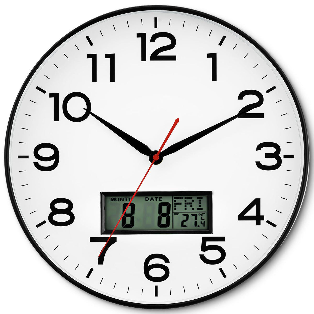 AKCISOT 8 Inch Wall Clock, Silent Battery Operated Analog Clock, Black