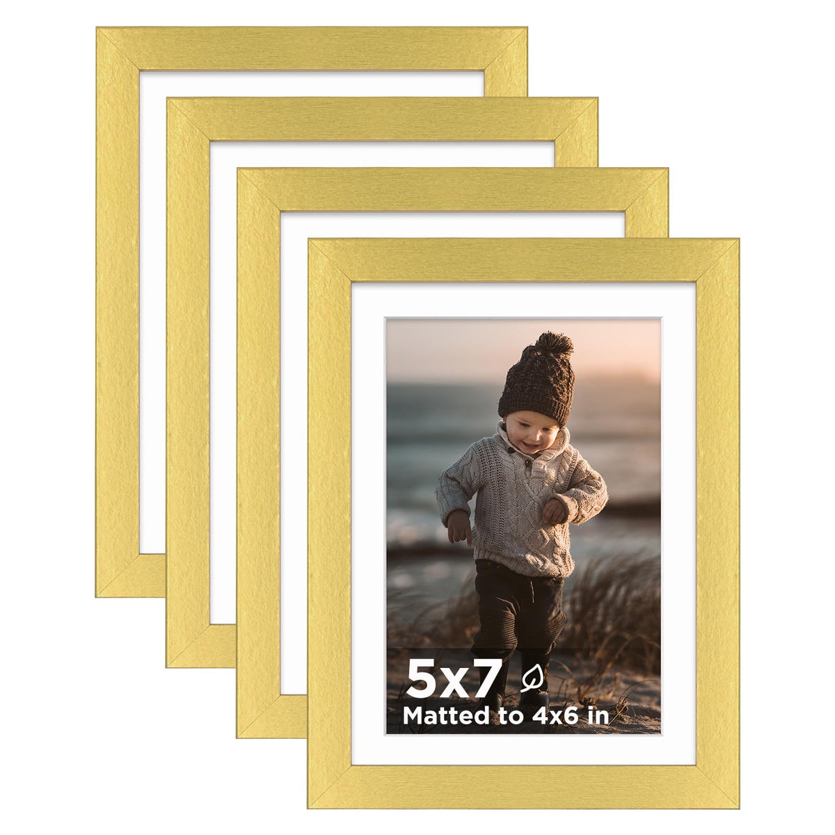 KINLINK 5x7 Picture Frame White Set of 4, Wooden Photo Frames Matted 4x6 with Plexiglass for 4x6 with Mat or 5x7 without Mat for Table and Wall Display