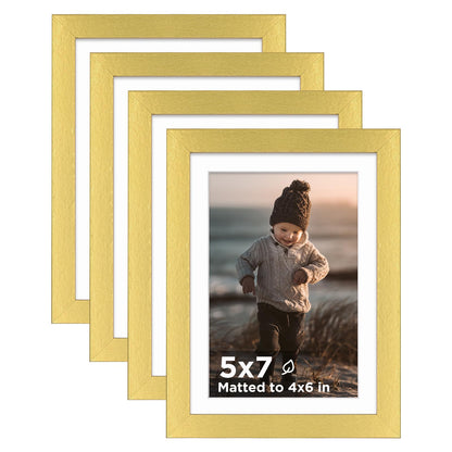KINLINK 5x7 Picture Frame White Set of 4, Wooden Photo Frames Matted 4x6 with Plexiglass for 4x6 with Mat or 5x7 without Mat for Table and Wall Display