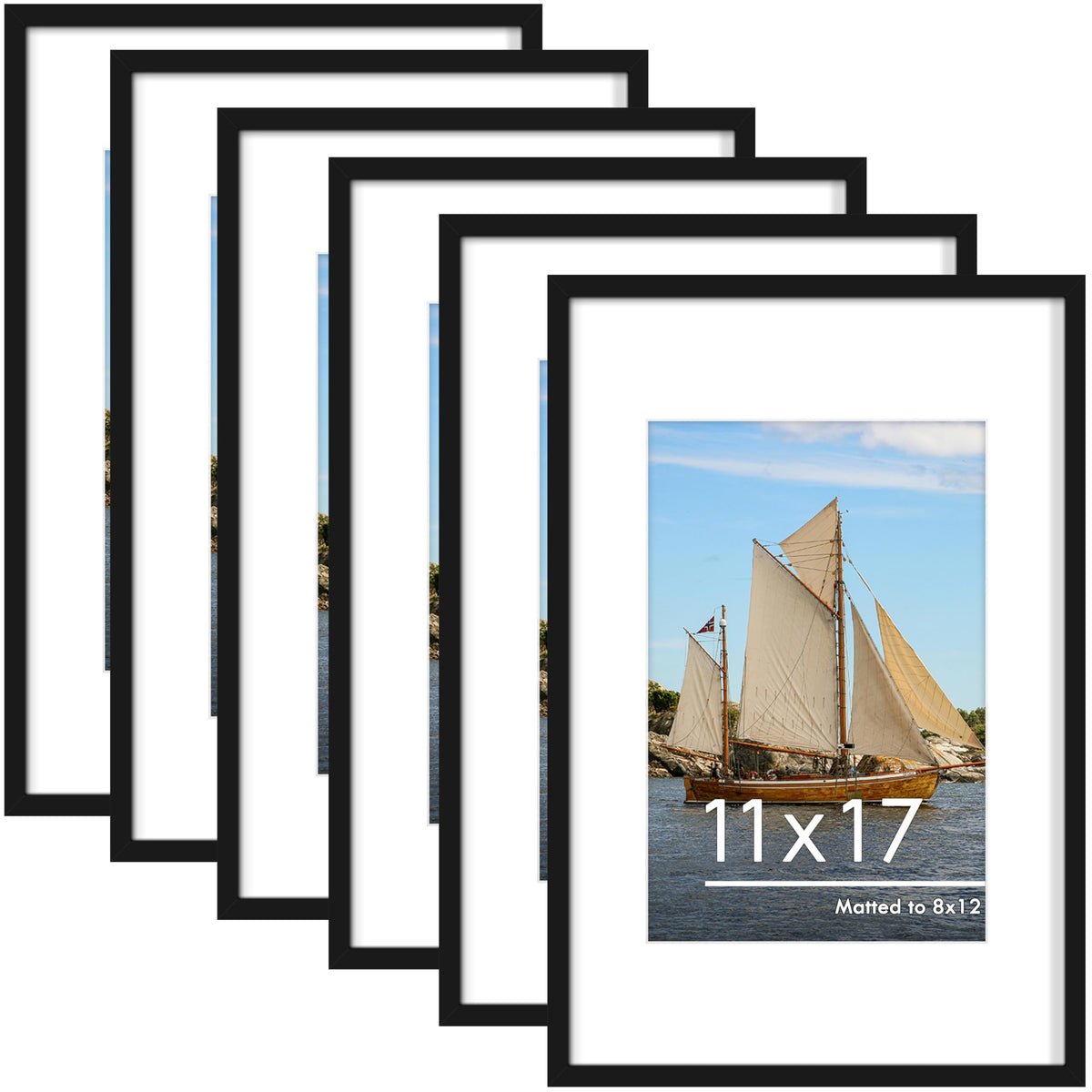 PEALSN 8x10 Picture Frame Set of 6,Wall or Tabletop Display,Black Woodgrain