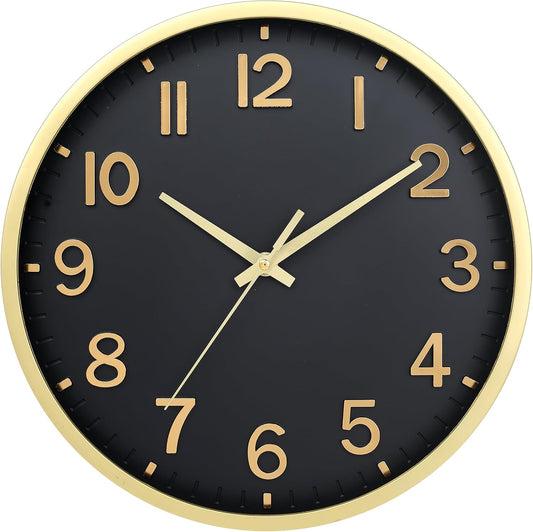 Wall Clocks Battery Operated 8 inch Modern Wall Clock,Silent Non Ticking Wall Clock for Living Room Bedroom Kitchen Office Classroom Decor (Black Gold)