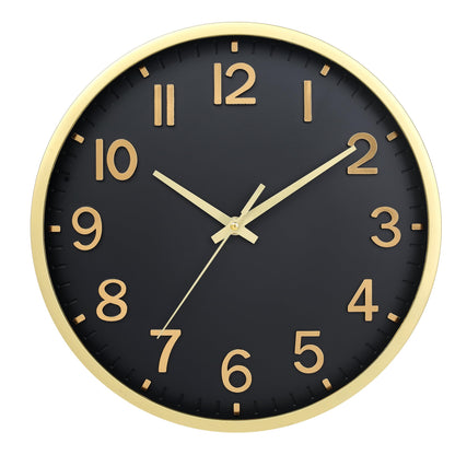 Wall Clocks Battery Operated 8 inch Modern Wall Clock,Silent Non Ticking Wall Clock for Living Room Bedroom Kitchen Office Classroom Decor (Black Gold)