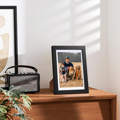 HappyHapi 4x6 Picture Frame Set of 5, Wall or Tabletop Display, Black