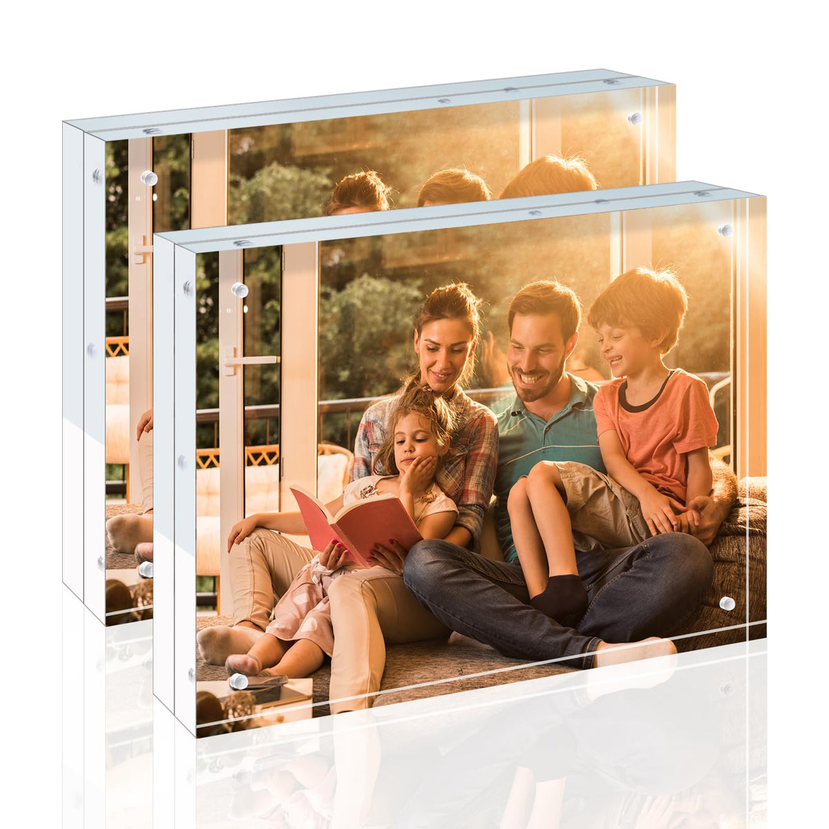 Egofine 5x7 Acrylic Frames 6 Pack, 20mm Thicker Frameless Clear Picture Frames, Double Sided Magnetic Picture Frames, Free Standing Desktop Display