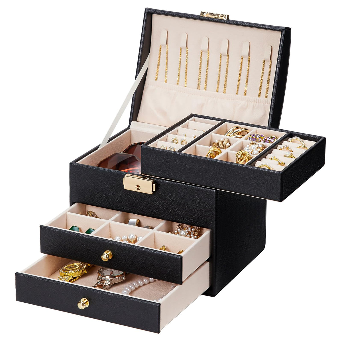 Homde Small Jewelry Box for Girls: 3-Layer Lockable Organizer (Cloud White)
