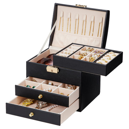 Homde Small Jewelry Box for Girls: 3-Layer Lockable Organizer (Cloud White)