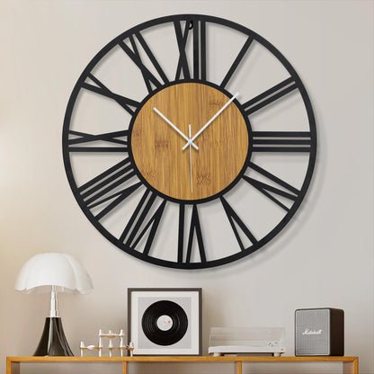 1st owned Wall Clock for Living Room -13" Silent Non Ticking,Battery Operated,Black Metal, Antique Wood Clocks for Farmhouse,Dining Room,Bedroom,Kitchen Clock Wall Decor- Arabic Numerals