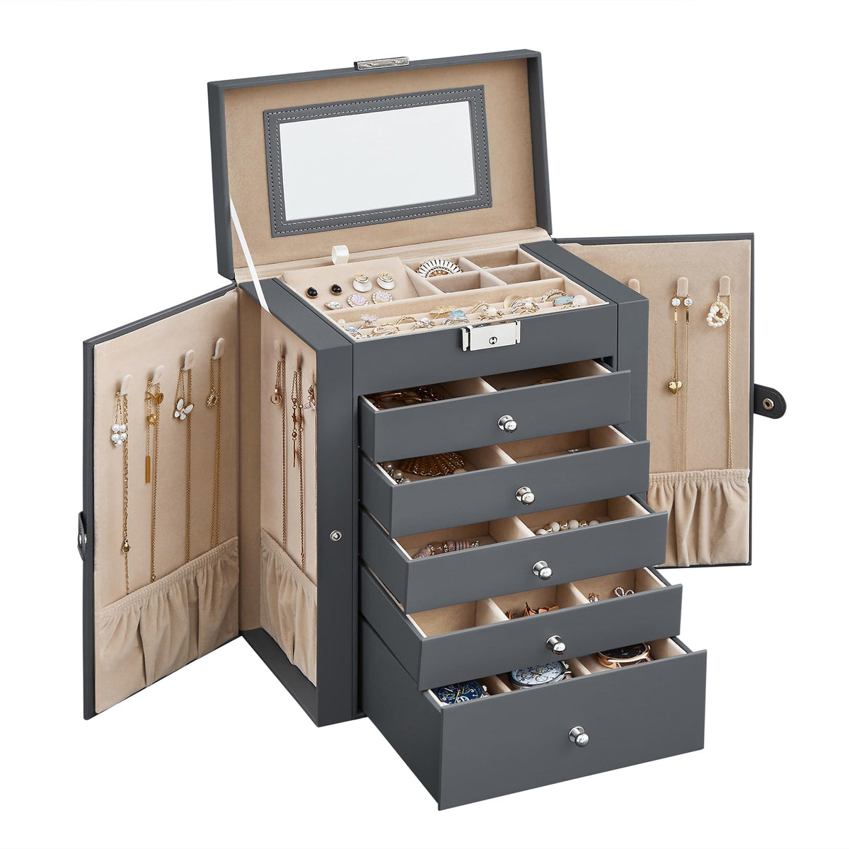 SONGMICS 5-Layer Jewelry Box Organizer with 4 Drawers, Lock and Mirror