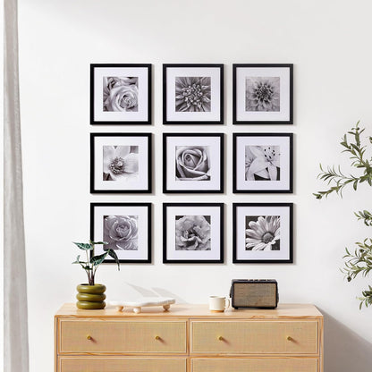eletecpro Picture Frames Set of 9, 12x12 in, Acrylic Cover, Black