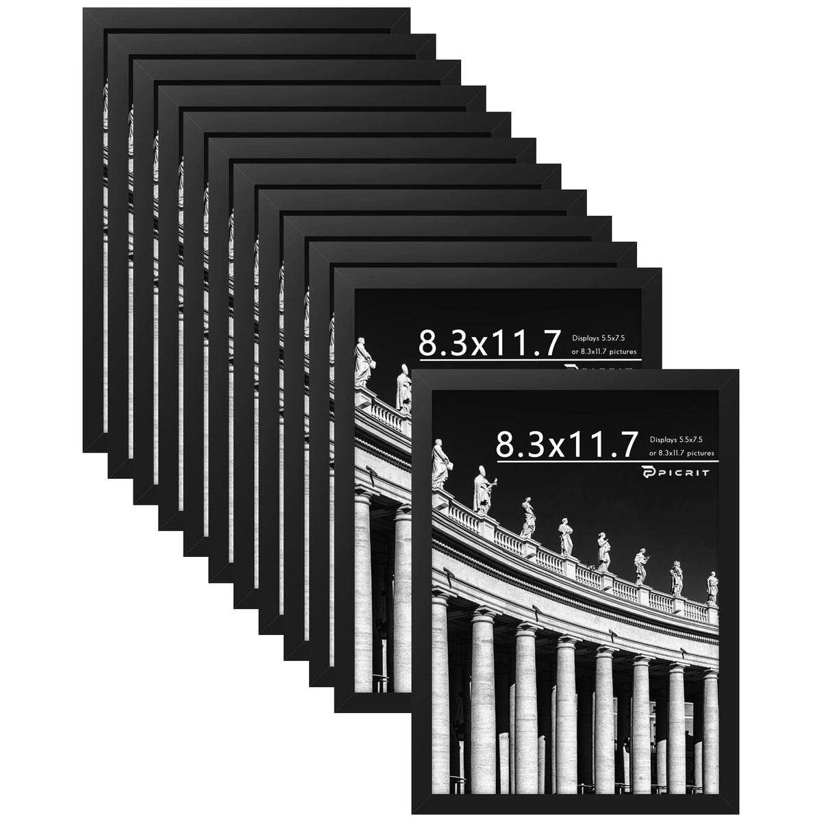 Picrit 8x10 Picture Frame Set of 12, Modern Gallery Wall Frames, Black