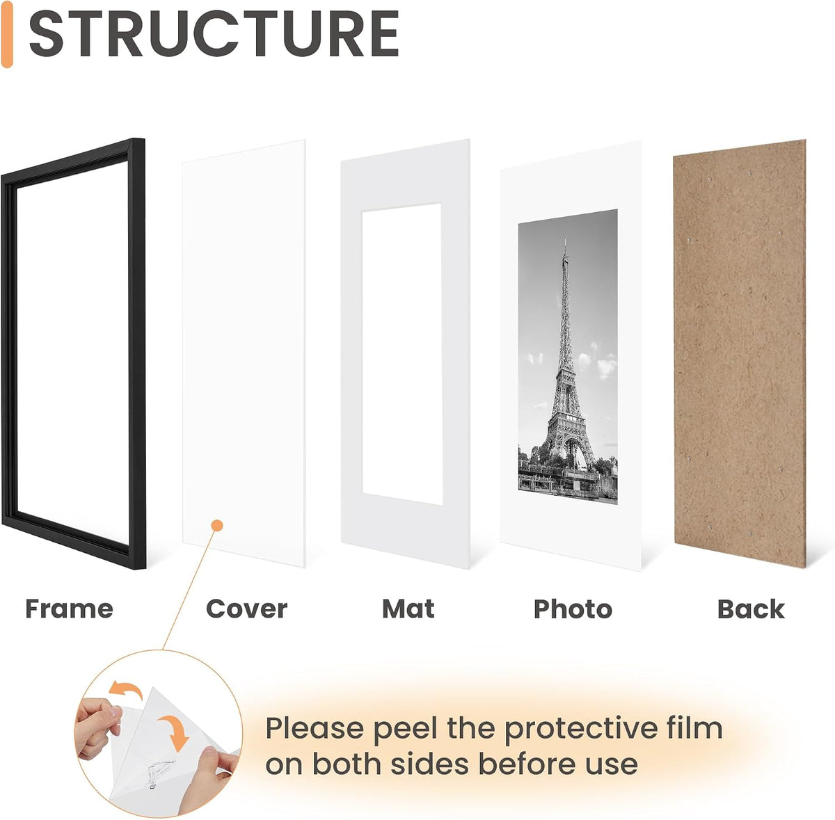 upsimples 8x10 Picture Frames, Gallery Wall Frames Set of 5, Black
