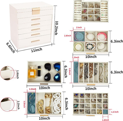 BOOVO Jewelry Boxes for Women, White and Black 6 Layer Large Jewelry Box for Necklace, Bracelet, Earrings, Rings Storage, Jewelry holder Organizer for Girls Gift (Champagne, 6 layer)