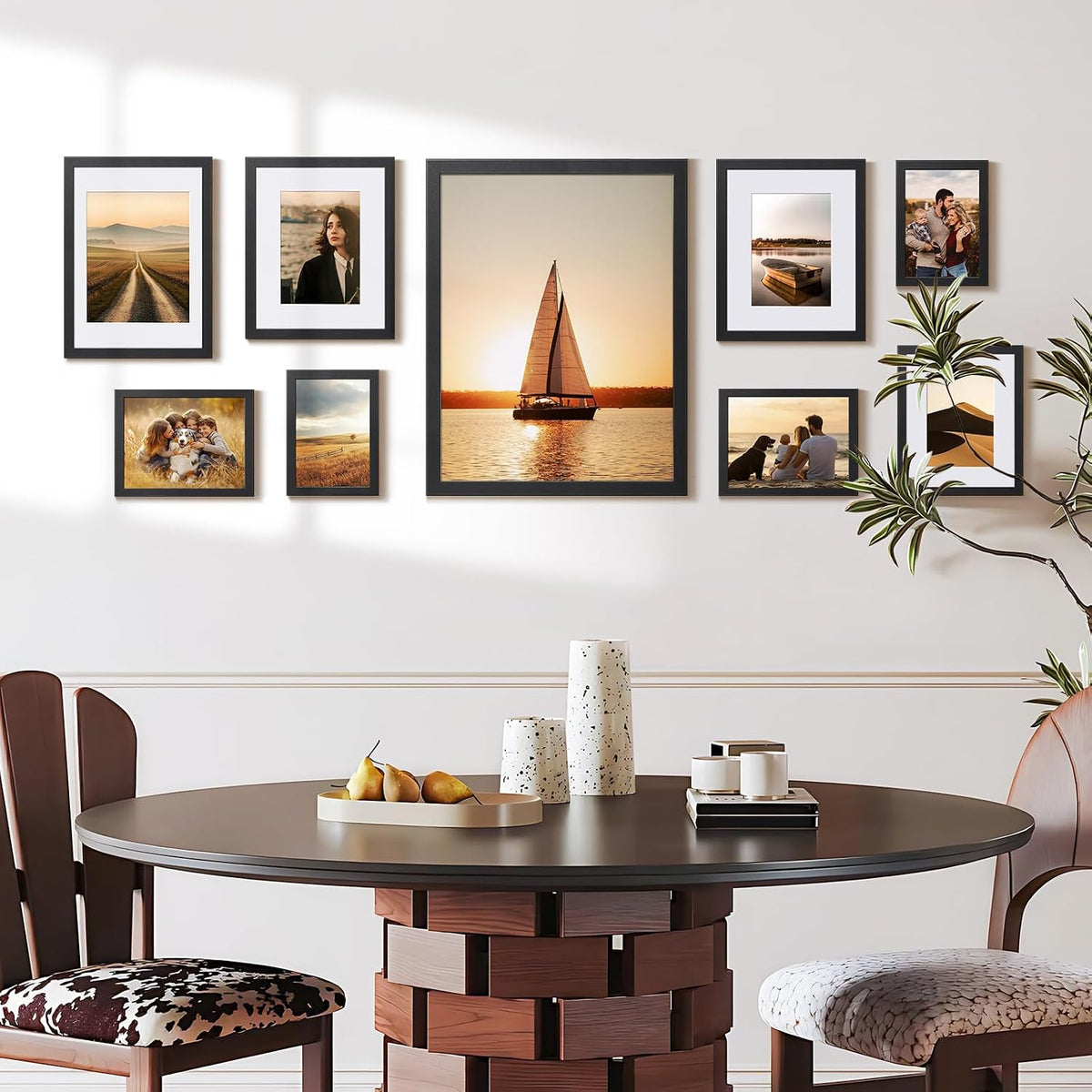 HappyHapi 4x6 Picture Frame Set of 5, Wall or Tabletop Display, Black