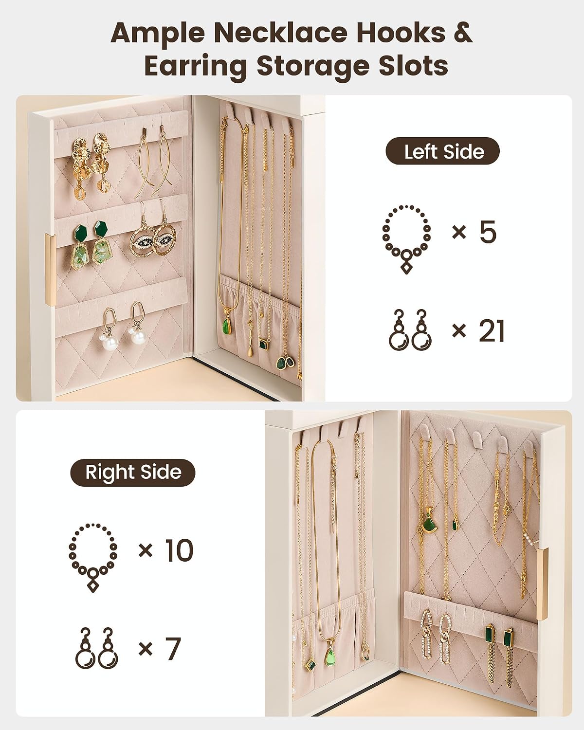 Lolalet Large Jewelry Box, 6-Layer Jewelry Organizer with 5 Drawers -Beige