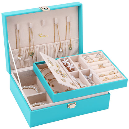Voova 2 Layer Jewelry Box Organizer with Removable Tray, Vintage Gift, Apricot