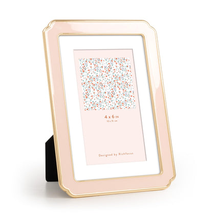 4x6 Enamel Picture Frame with HD-Tempered Glass, Display 3x5 Photo with Mat, Ornate Photo Frame with Gold Metal Edge & Velvet Back for Tabletop & Wall Mount Vertically or Horizontally Display, White