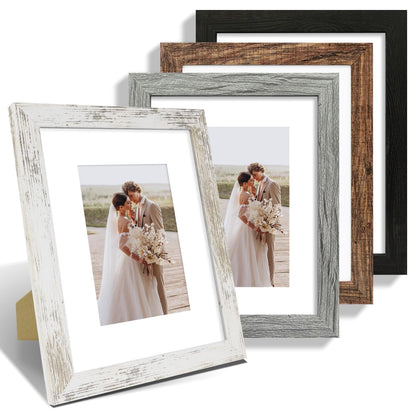 Hongkee 5x7 Picture Frame Set of 4, Real Glass and Wooden Frame, 4x6 Mat